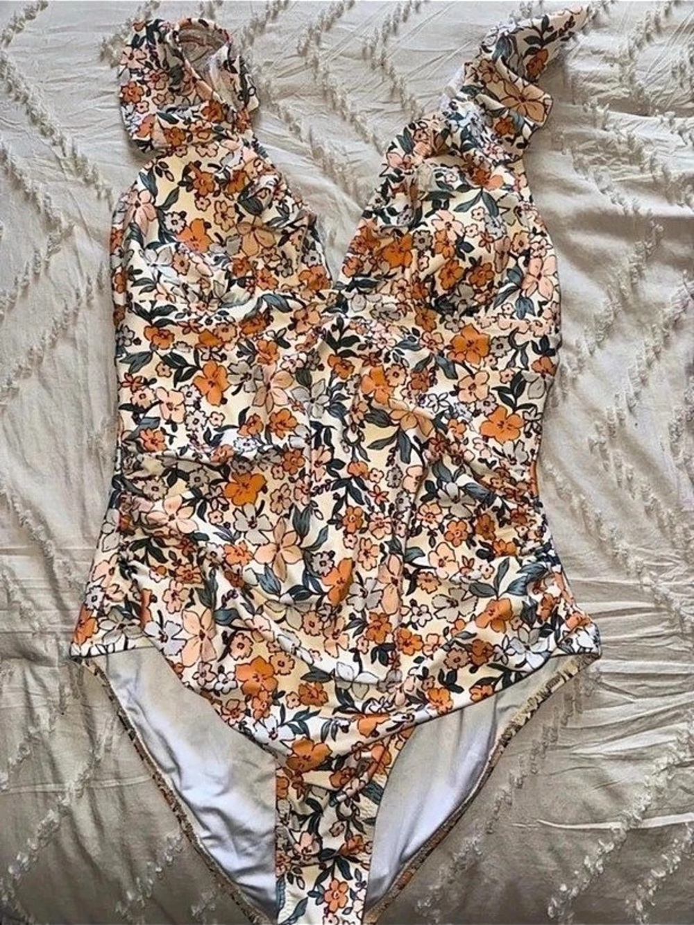 Reformation Floral Bikini in Orange & Blue Size Large Like New